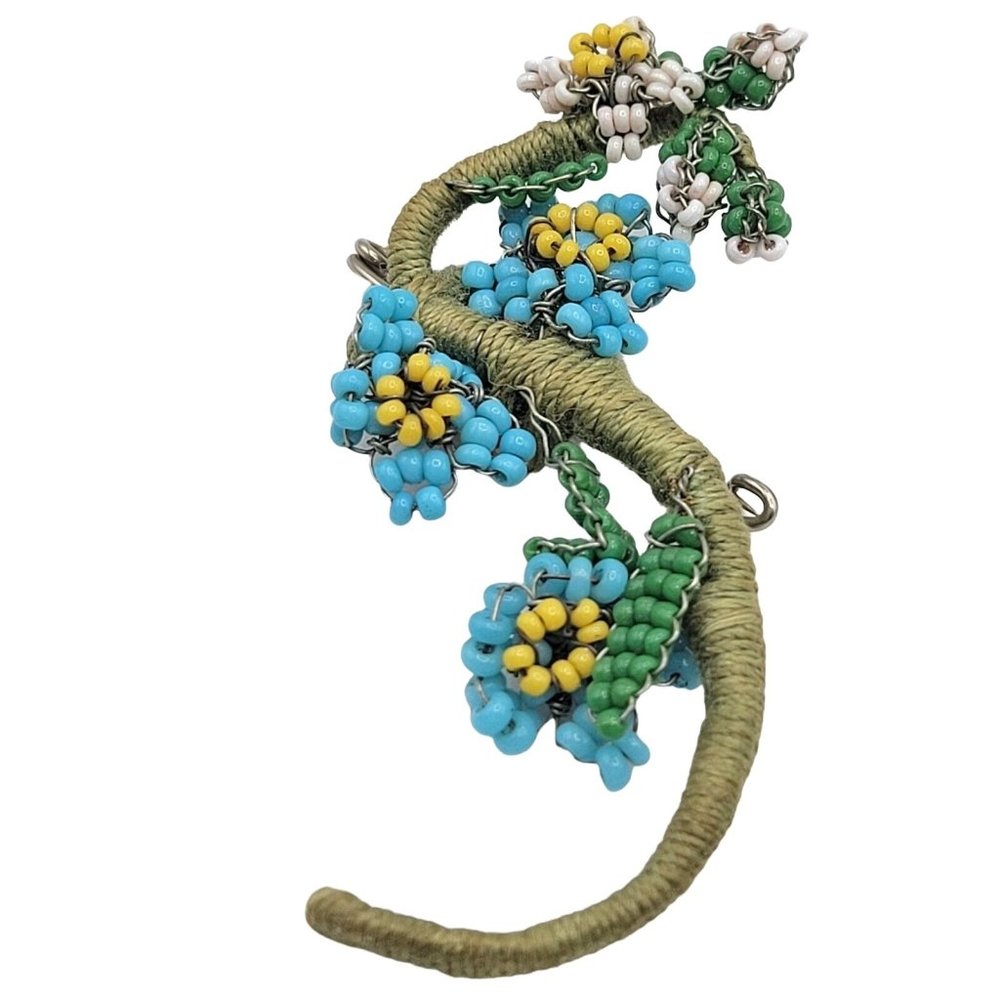 Antique Hand Wired Glass Beaded Wrapped Floral Branch Brooch Pin (A60)